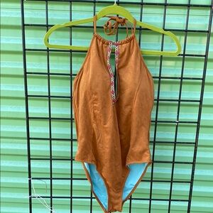 Brown Halter One-Piece Swimsuit